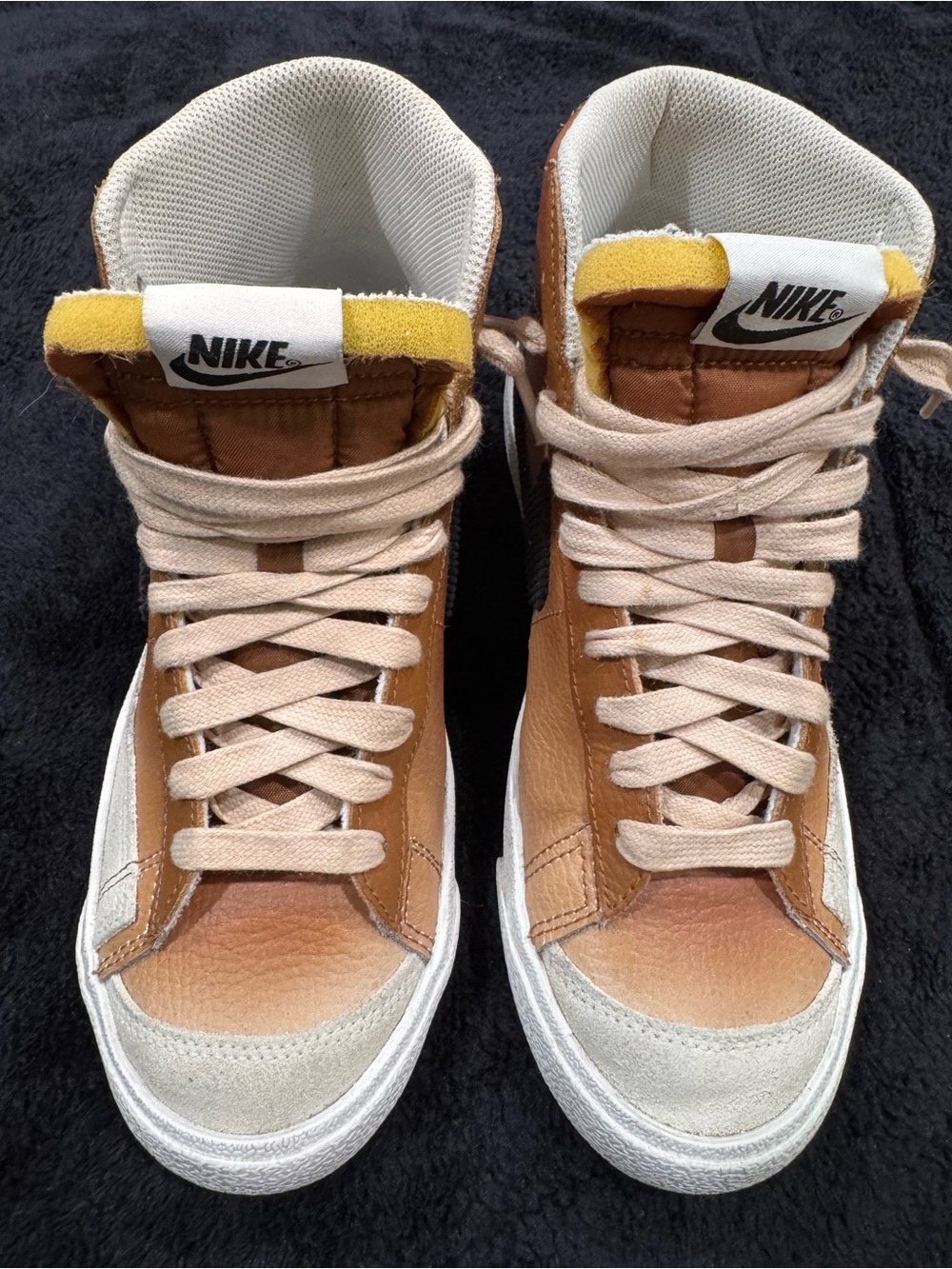 Nike High-Top Sneakers in Brown, Cream & Yellow Accents